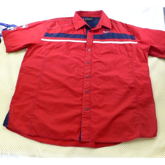 COOGI Other - Coogi Red & Navy Vintage Racing 1969 Emblem Short Sleeve Button Shirt Xxl